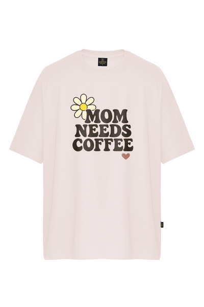 Oversize Mom Needs Coffee Baskılı Kısa Kollu Tişört