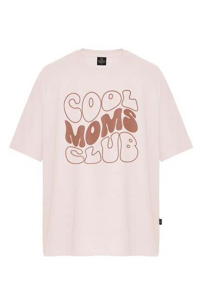 Oversize Cool Moms Club Baskılı Tişört