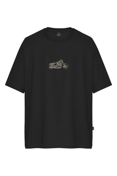 Oversize MotorCycle Baskılı Kısa Kollu Tişört