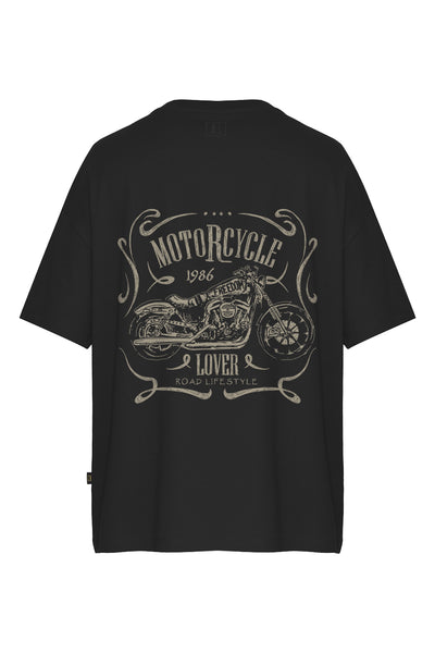 Oversize MotorCycle Baskılı Kısa Kollu Tişört